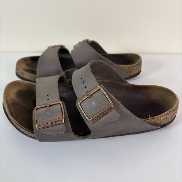 Birkenstock Arizona Sandals Size 39 Regular Brown Leather Soft Footbed Trashed - Picture 7 of 16